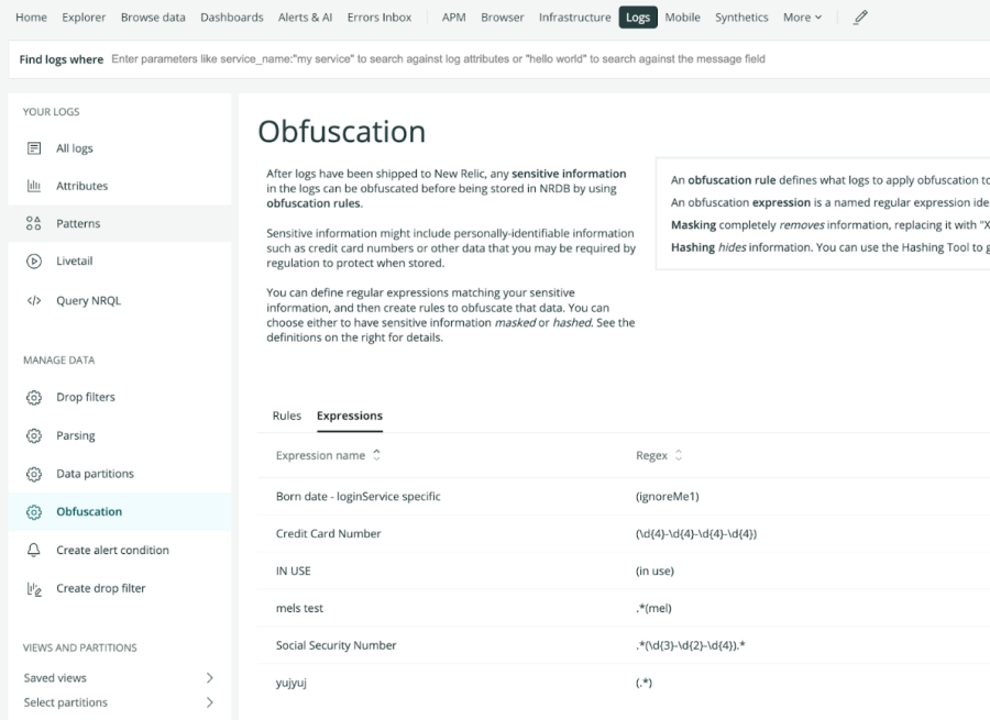 Interface d'obfuscation des logs